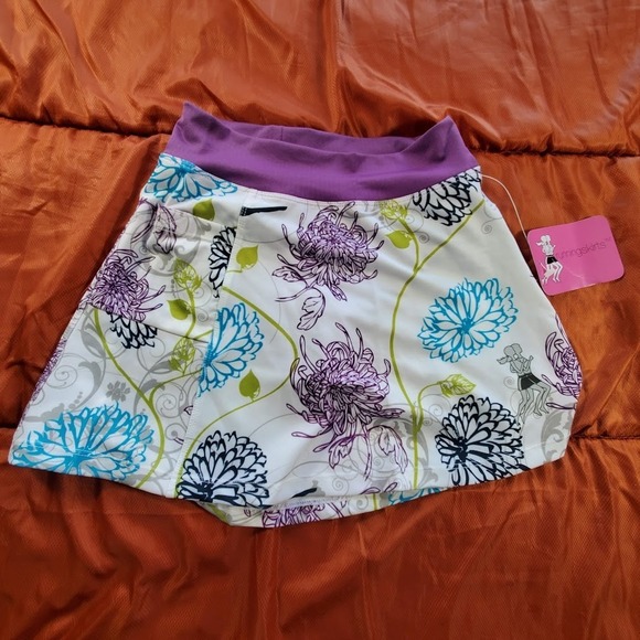 Running Skirts Pants - NWT 🏃Running Skirts Floral Skort Size 0‎ XS (Teen 12-16) Purple Sweatwick 90/10